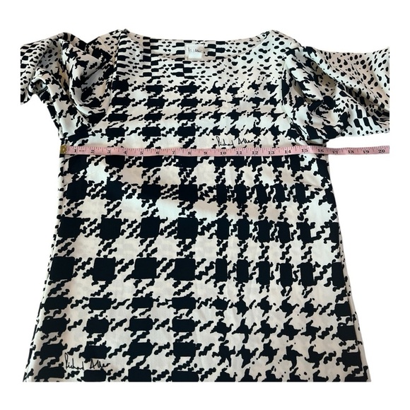Richard Allen x H&M Boat Neck Black White Houndstooth Long Sleeve Shift Dress -2 - Picture 10 of 15
